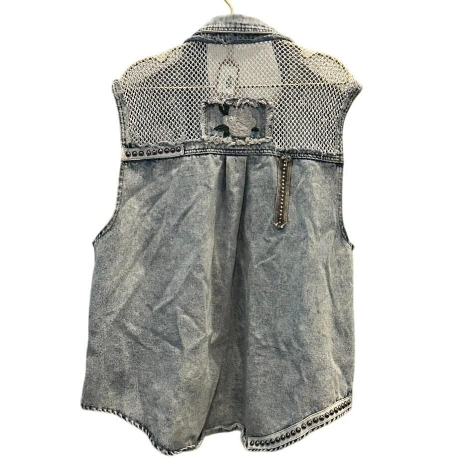 Embellished Denim Vest – Light Wash
