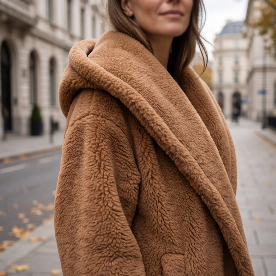 Camel Hooded Teddy Coat