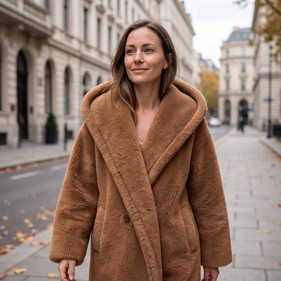 Camel Hooded Teddy Coat