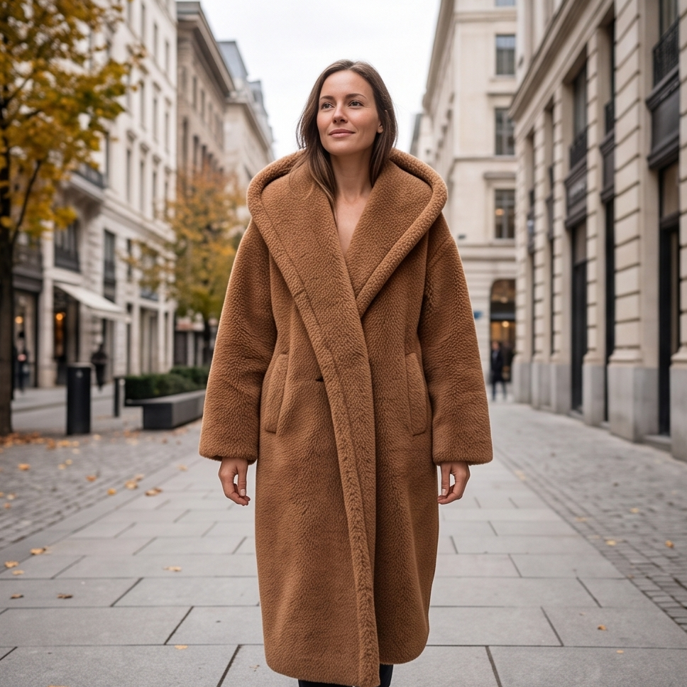 Camel Hooded Teddy Coat