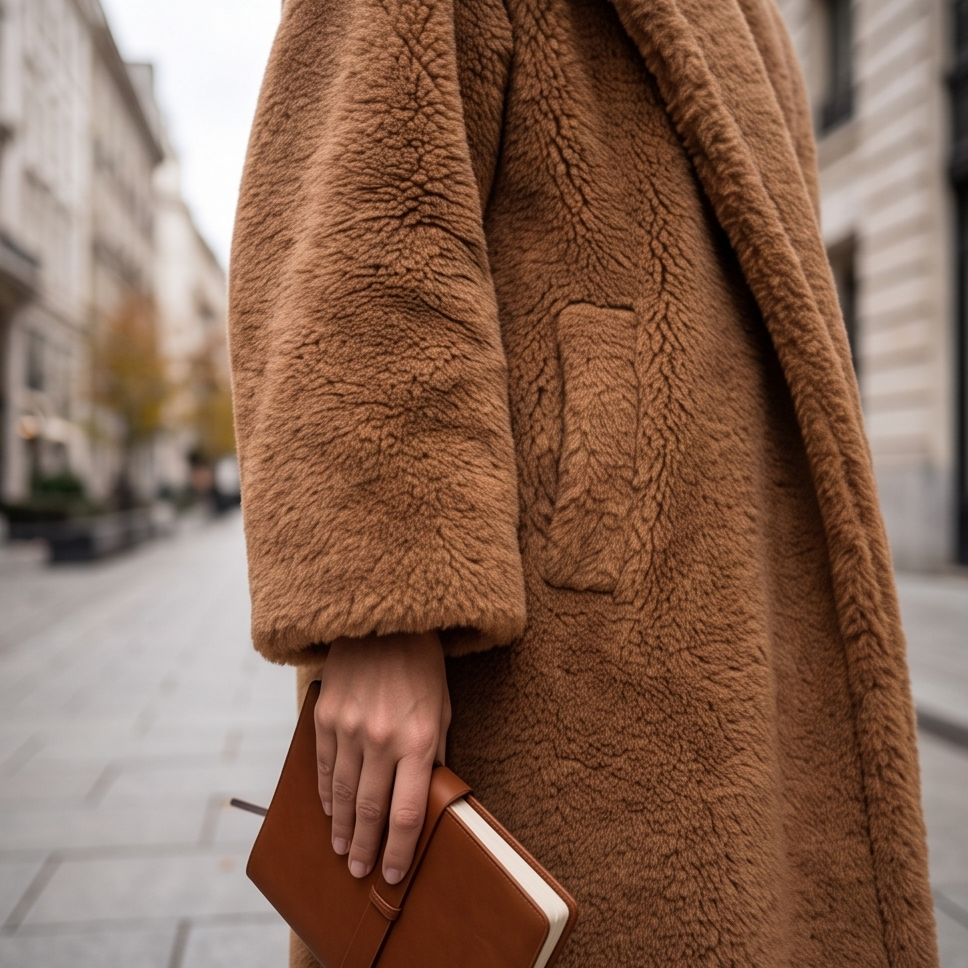 Camel Hooded Teddy Coat