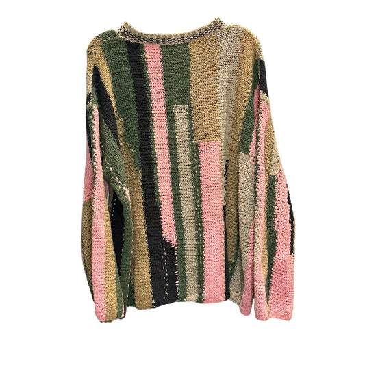 Color Block Chunky Knit Sweater – Green/Beige/Pink