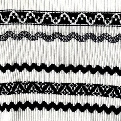Scallop Stripe Knit Crop Top – Milky White