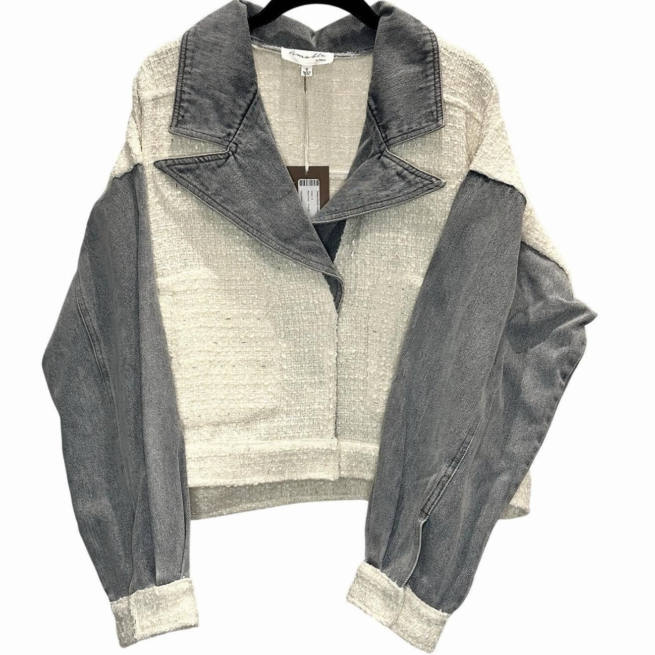 Tweed & Denim Jacket – Ivory/Light Blue