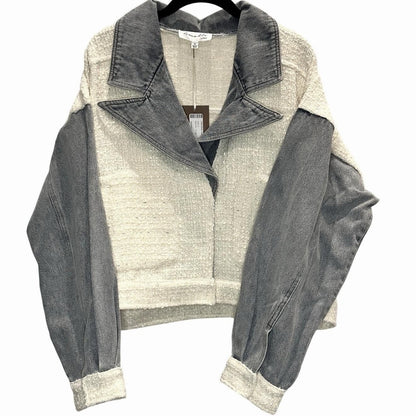 Tweed & Denim Jacket – Ivory/Light Blue