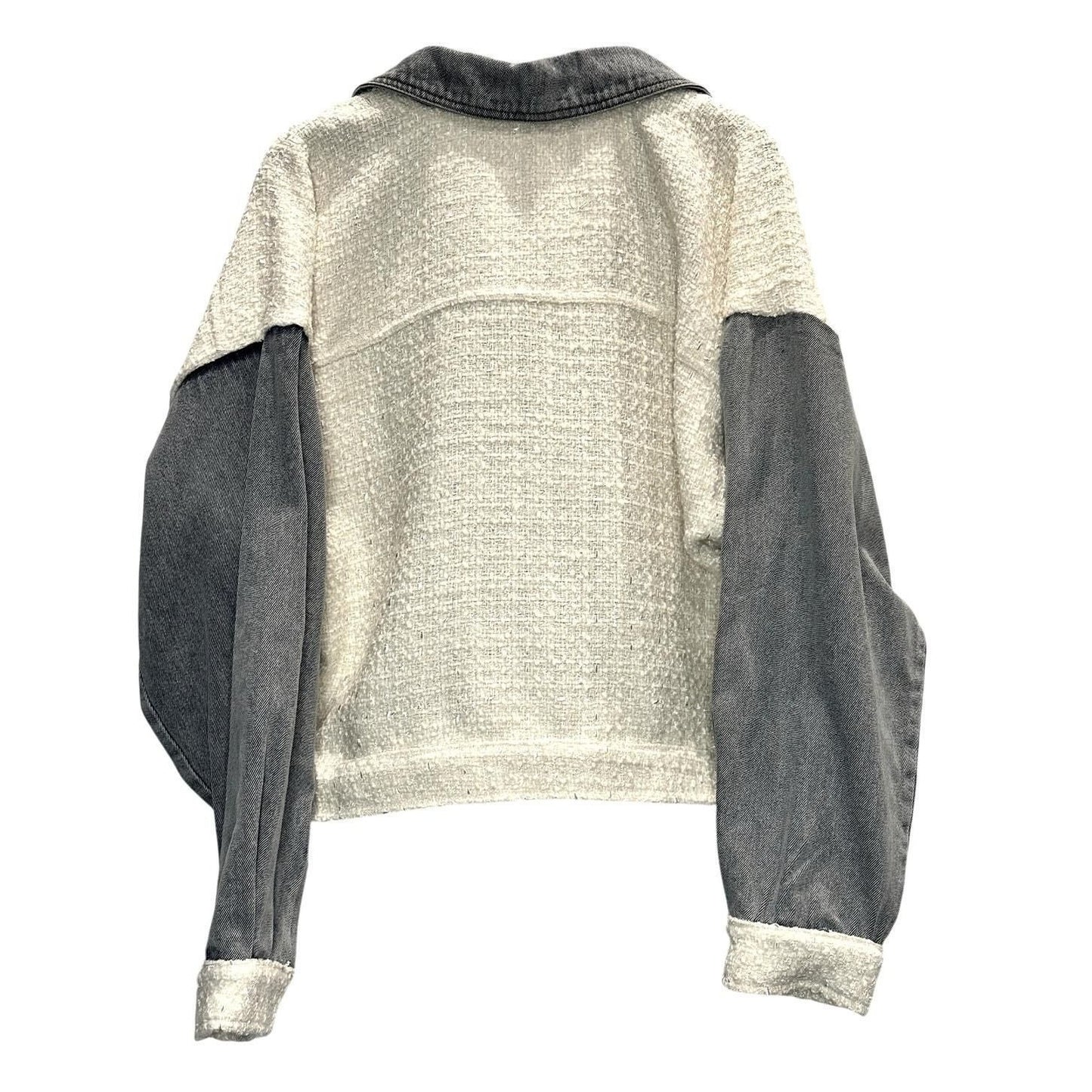 Tweed & Denim Jacket – Ivory/Light Blue