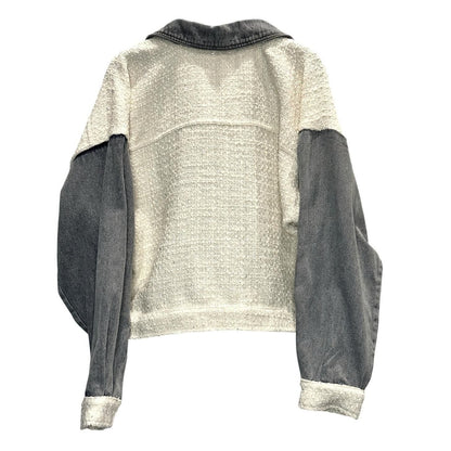 Tweed & Denim Jacket – Ivory/Light Blue