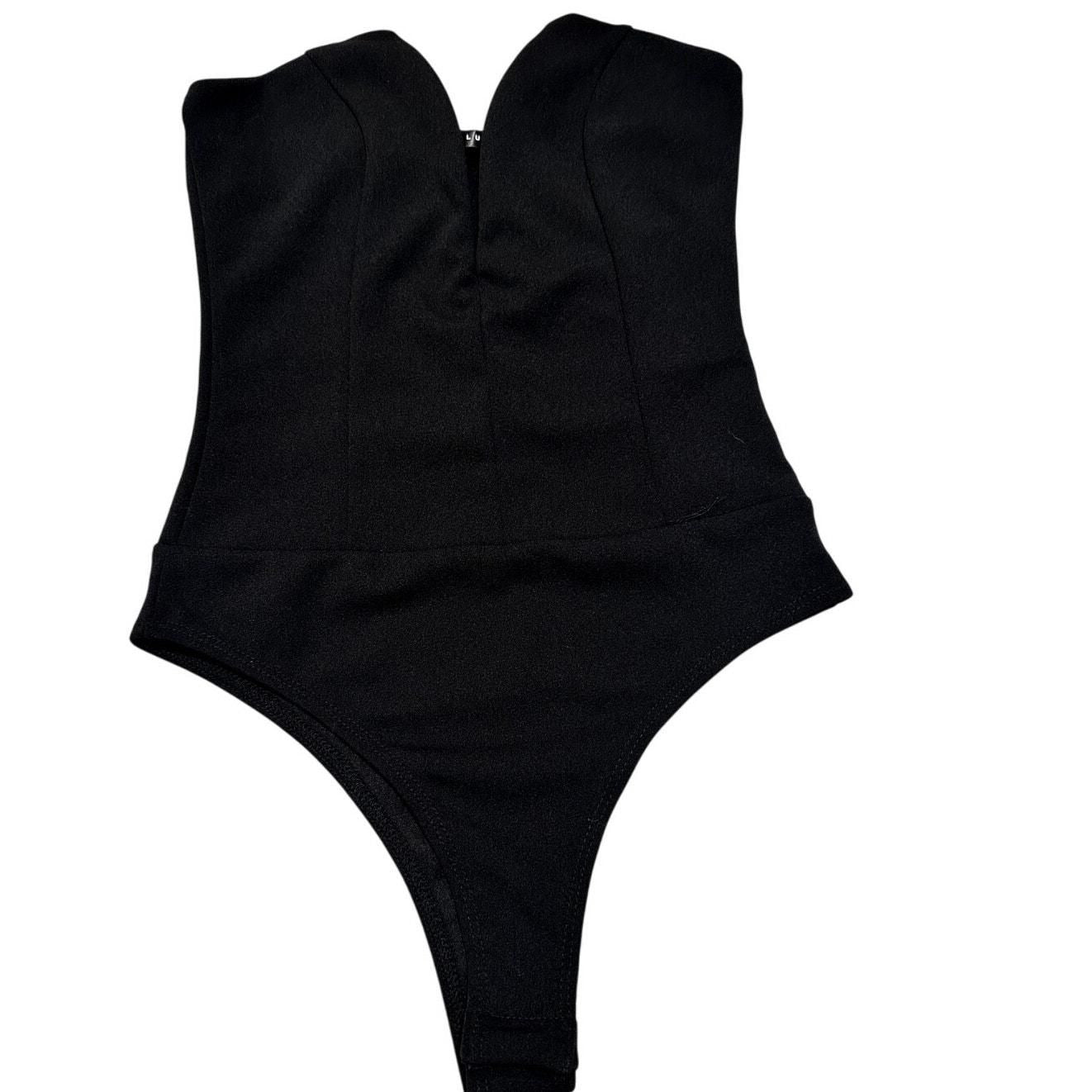 Leader V-Neck Strapless Bodysuit – Black