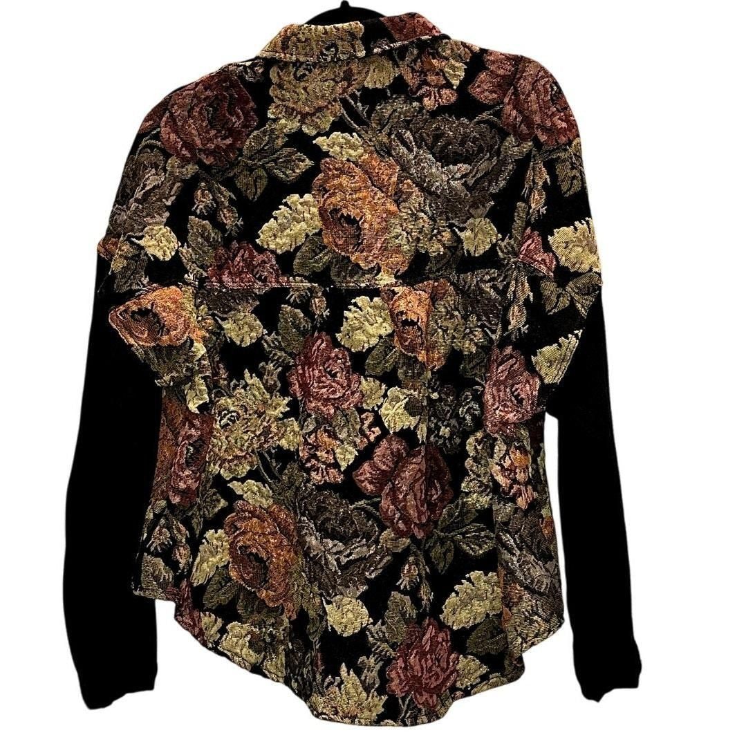 Mixed-Media Floral Patch Button-Down Shirt