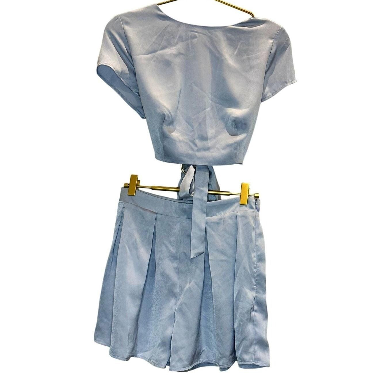 Juno Tied Detail Top & Shorts Set – Blue