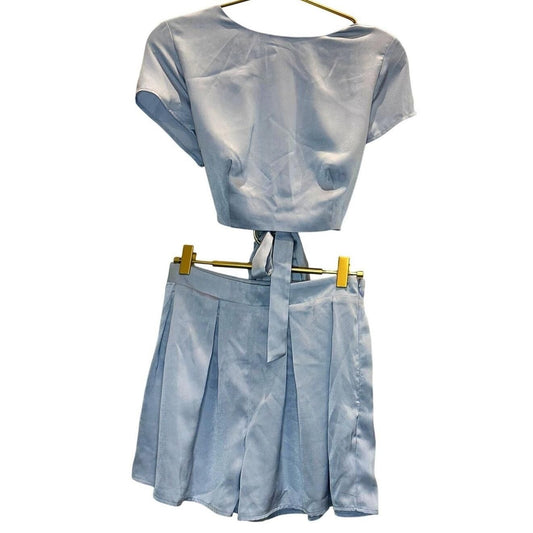 Juno Tied Detail Top & Shorts Set – Blue