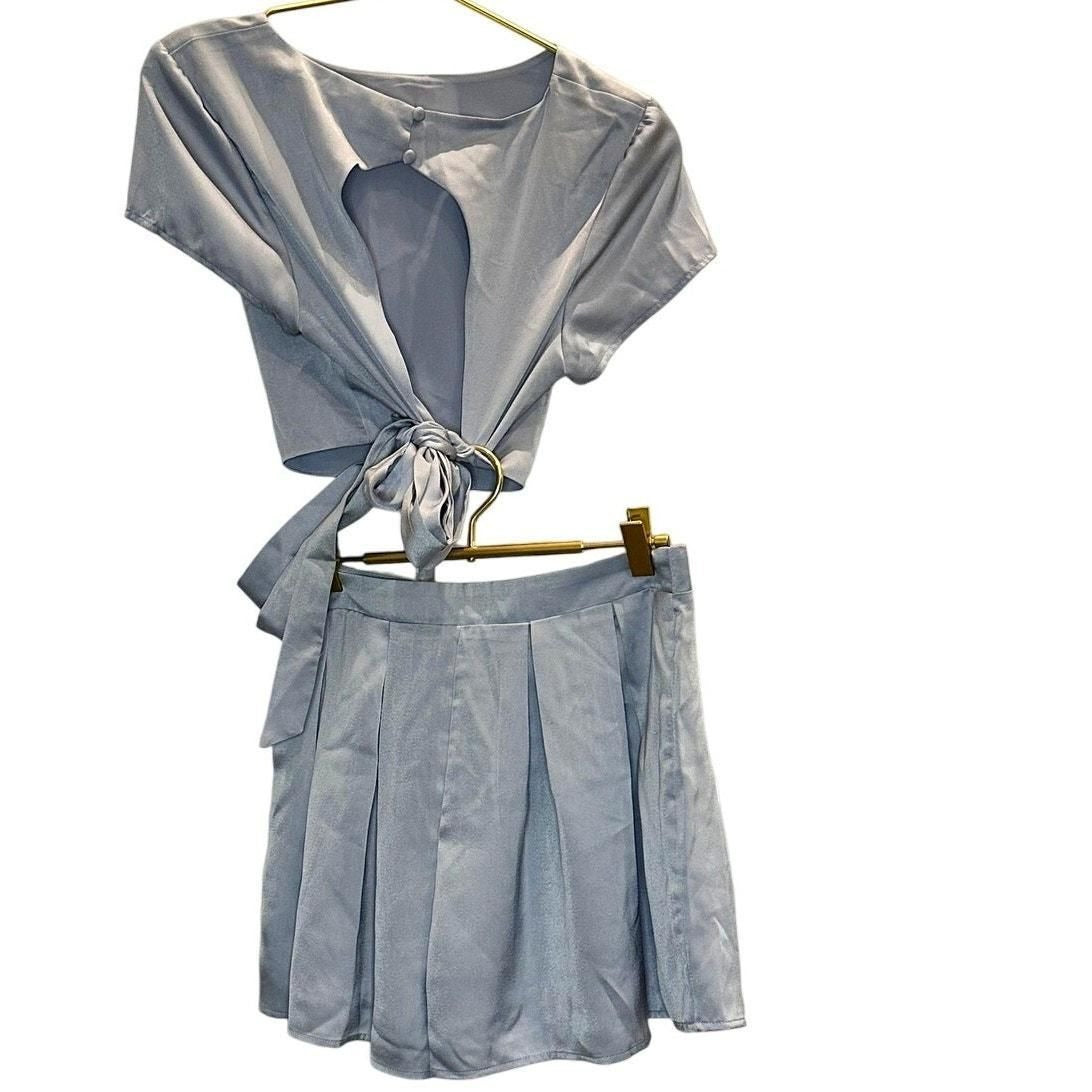Juno Tied Detail Top & Shorts Set – Blue