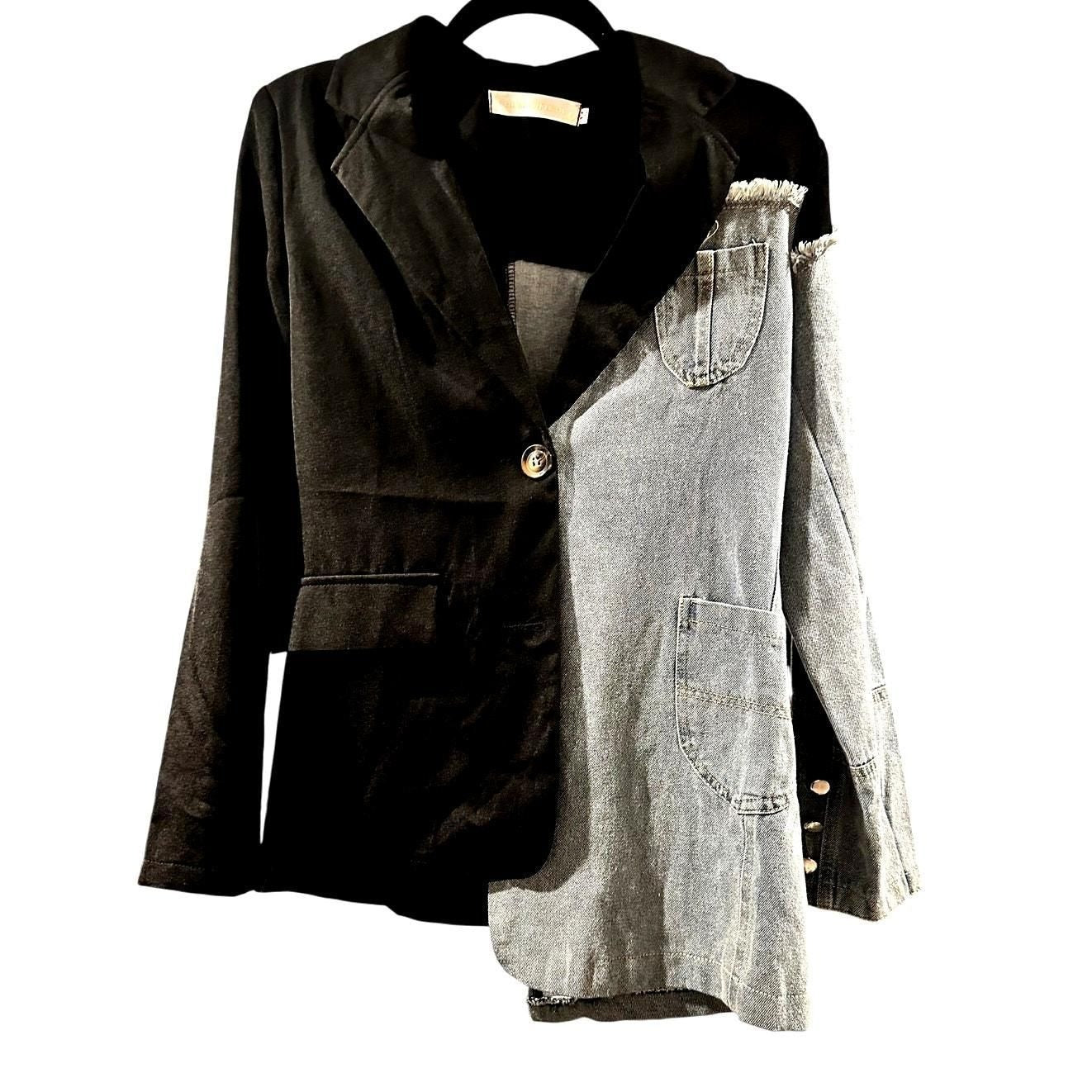 Asymmetrical Denim Blazer – Black/Blue