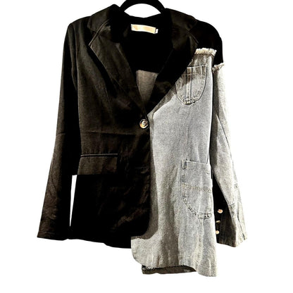 Asymmetrical Denim Blazer – Black/Blue