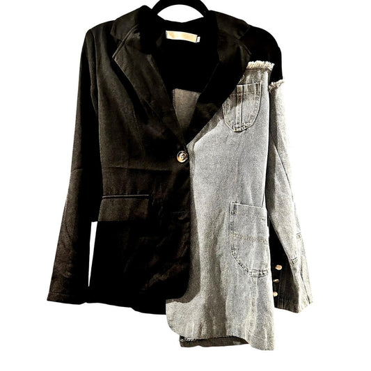 Asymmetrical Denim Blazer – Black/Blue
