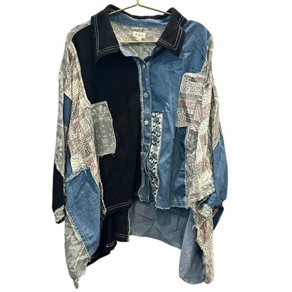 Mixed Patchwork Button-Down Top – Multi