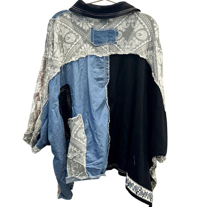 Mixed Patchwork Button-Down Top – Multi