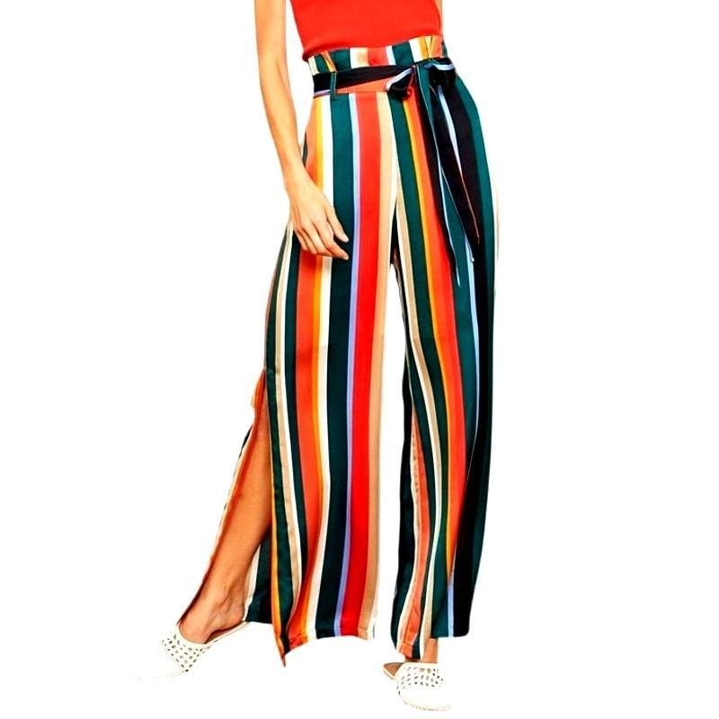 Palm Canyon Striped Wide-Leg Pants – Multicolor
