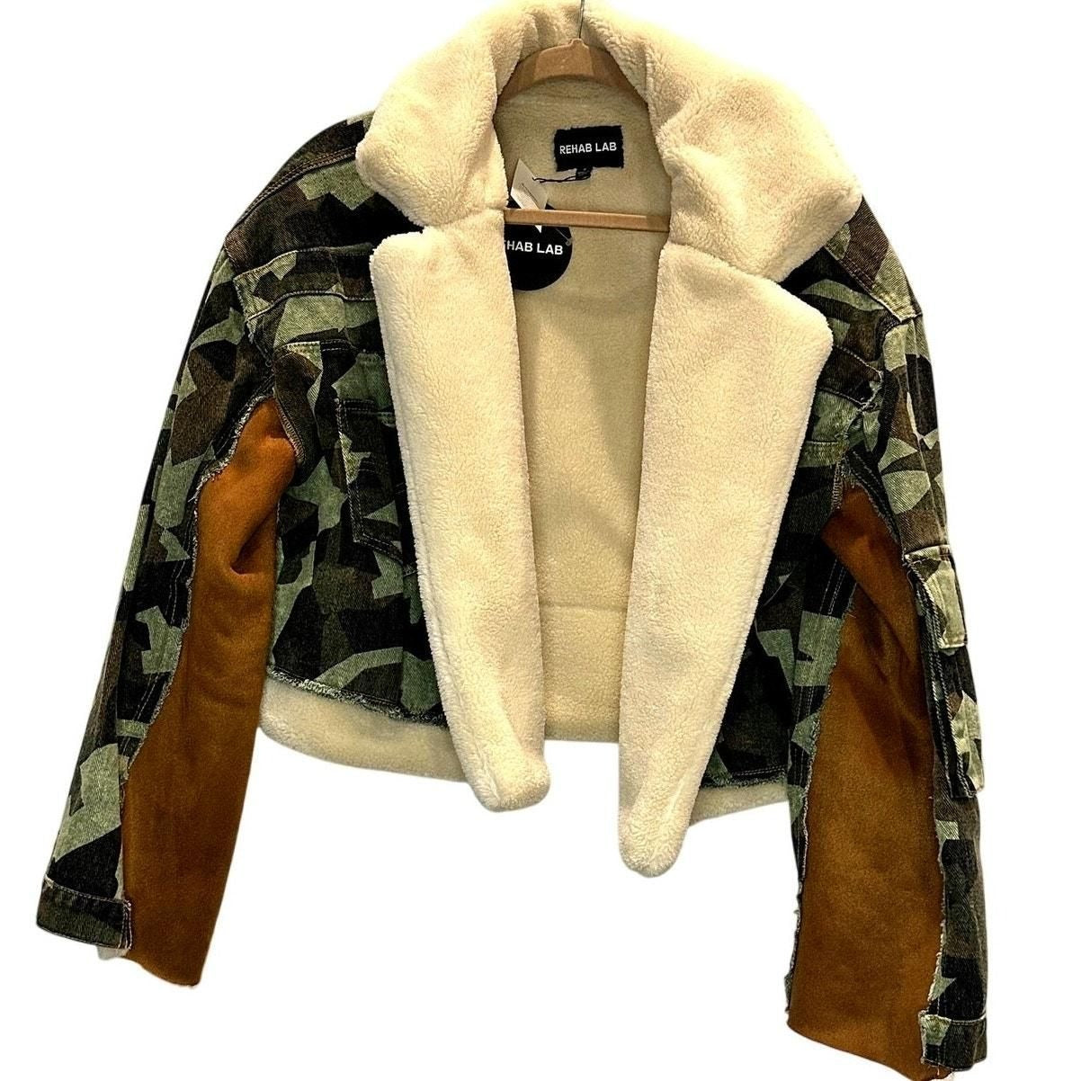 Mixed Media Camo Denim & Faux Suede Sherpa Jacket