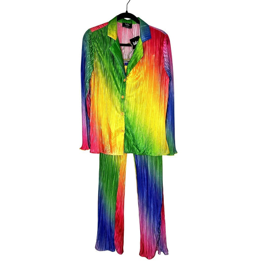 Long Sleeve Plissé Set – Prismatic Rainbow