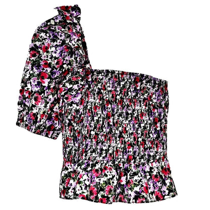 Floral One-Shoulder Smocked Top – Multi
