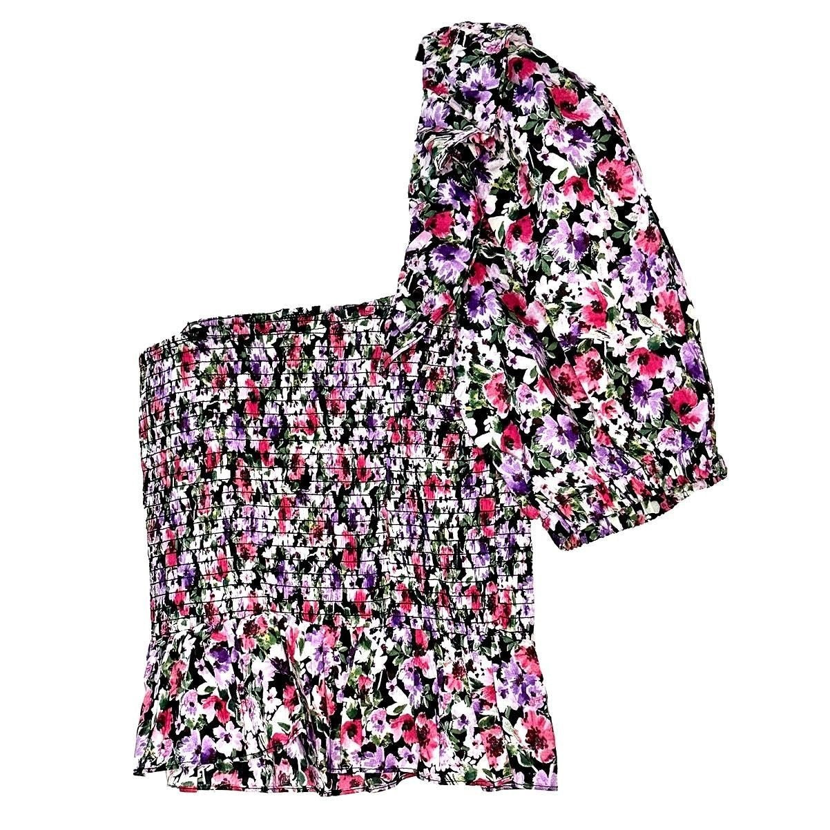 Floral One-Shoulder Smocked Top – Multi