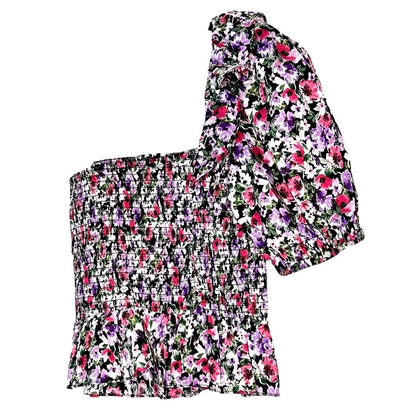 Floral One-Shoulder Smocked Top – Multi