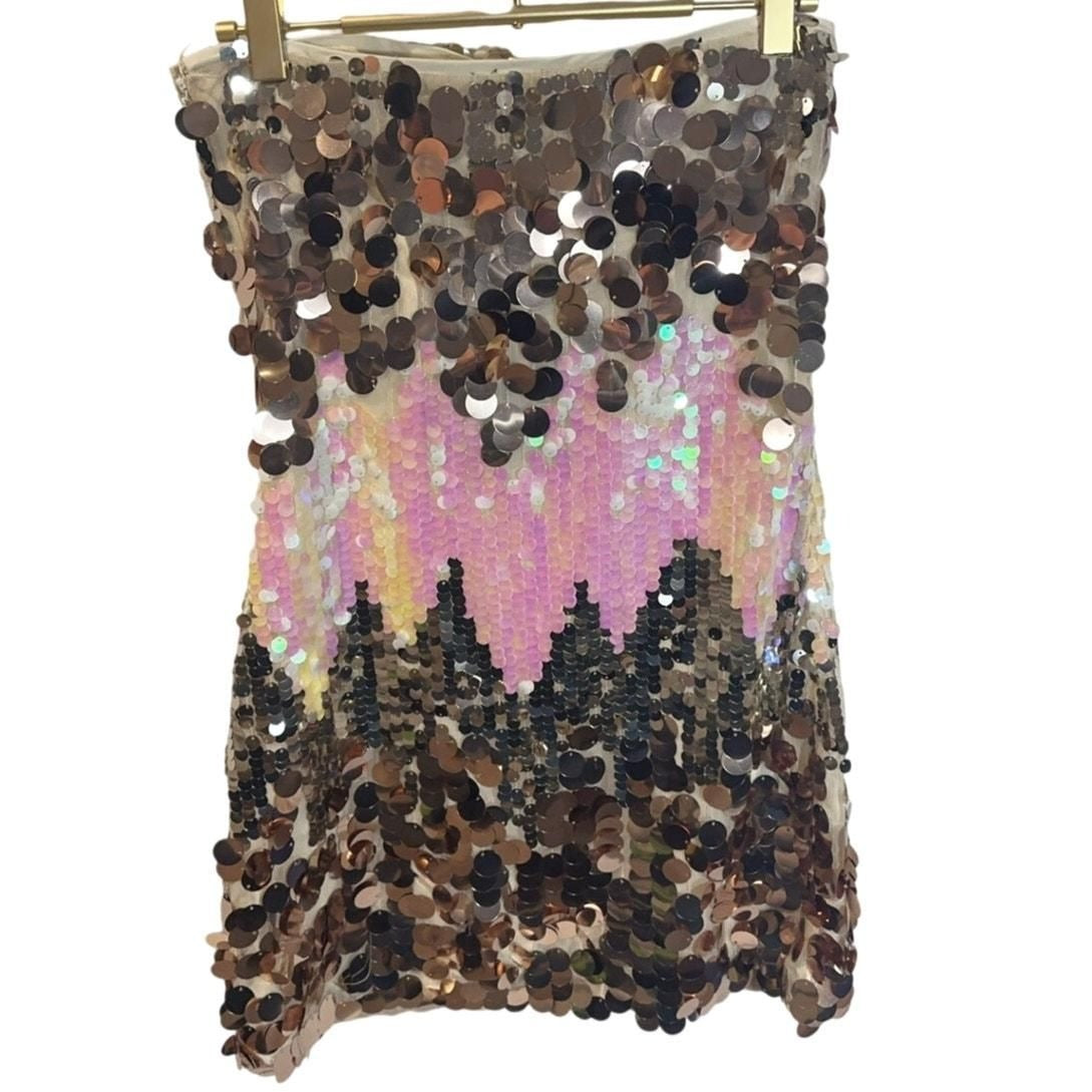 Ombré Sequin Strapless Mini Dress – Silver/Gold