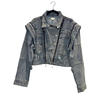Oversized Zipper-Detail Denim Jacket – Washed Blue