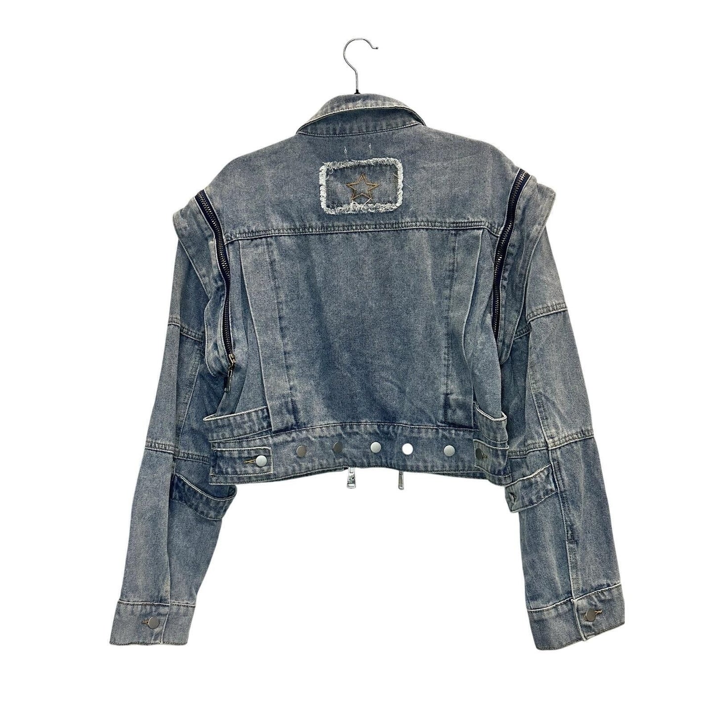Oversized Zipper-Detail Denim Jacket – Washed Blue