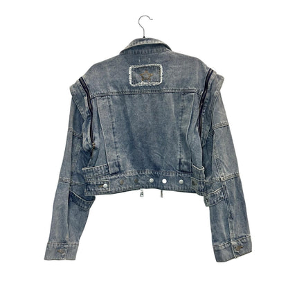 Oversized Zipper-Detail Denim Jacket – Washed Blue