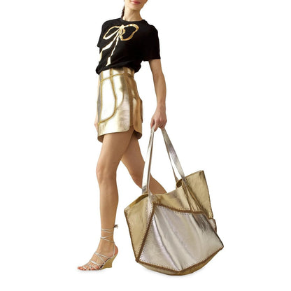 Mixed Metallic Vegan Leather Skirt