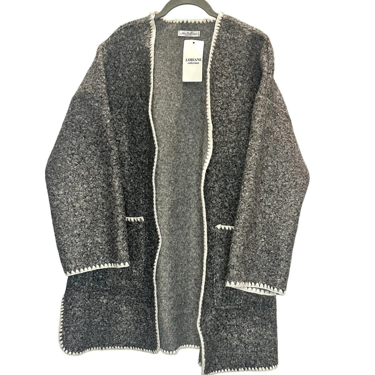 Open Front Textured Cardigan – Grey