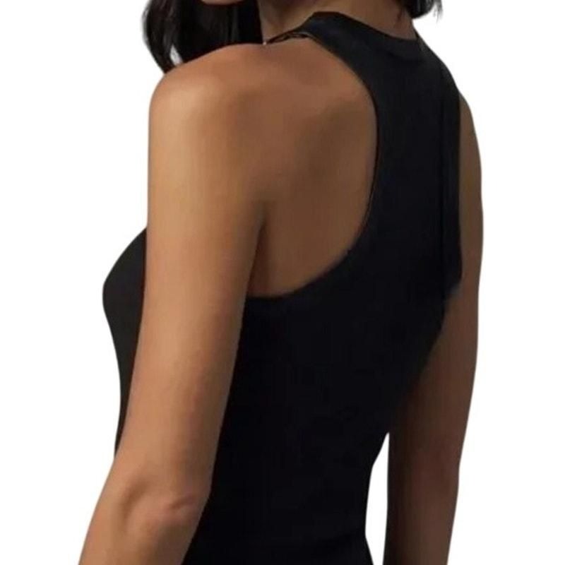 Faux Leather-Trimmed Tank – Black