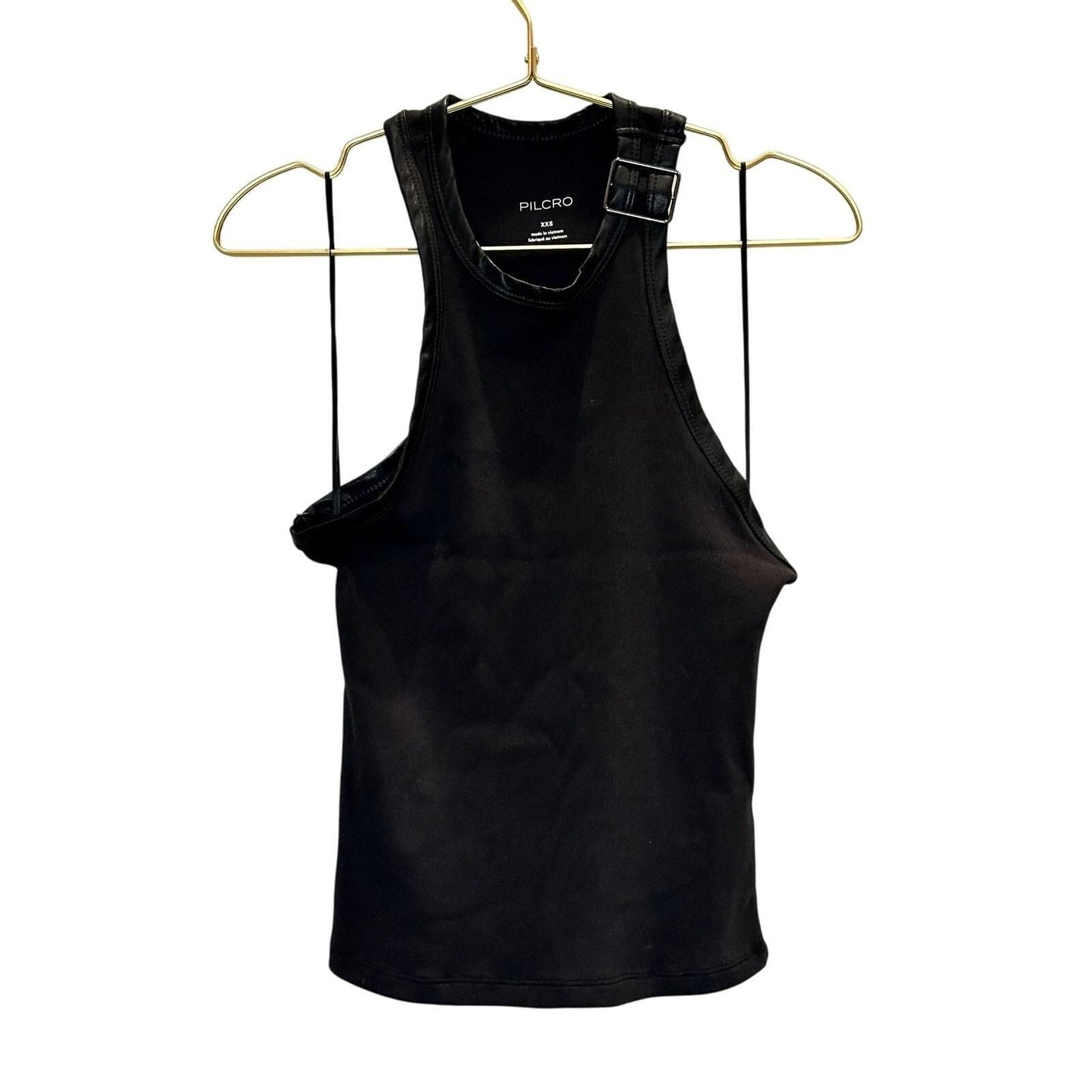 Faux Leather-Trimmed Tank – Black