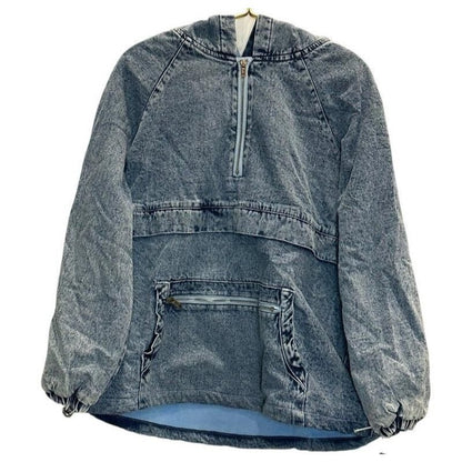 Acid Wash Denim Half-Zip Pullover Hoodie