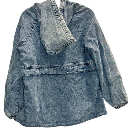 Acid Wash Denim Half-Zip Pullover Hoodie