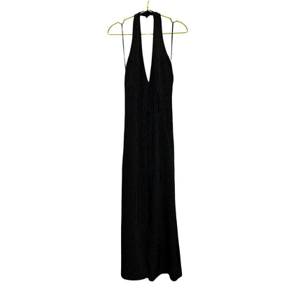 Pinstripe Halter Jumpsuit – Black