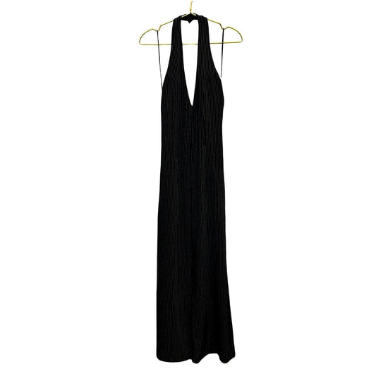 Pinstripe Halter Jumpsuit – Black