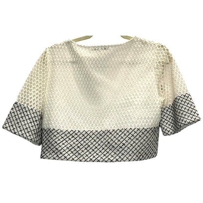 Textured Crosshatch Crop Top – Ivory/Black