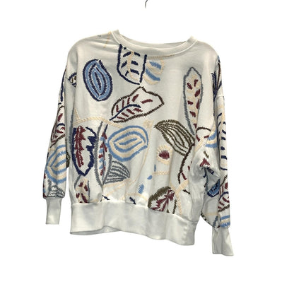 Abstract Floral Embroidered Sweatshirt – Ivory Multi