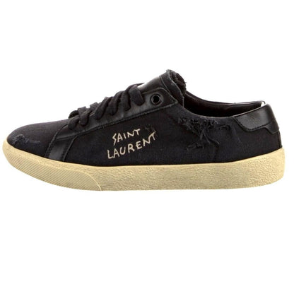 Signature Logo Distressed Canvas Sneakers – Black