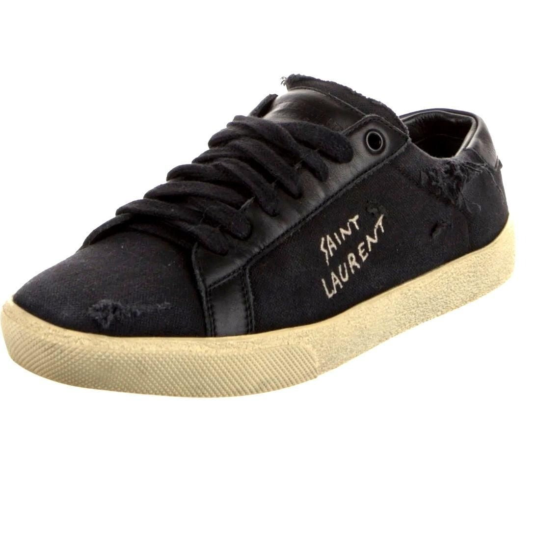 Signature Logo Distressed Canvas Sneakers – Black