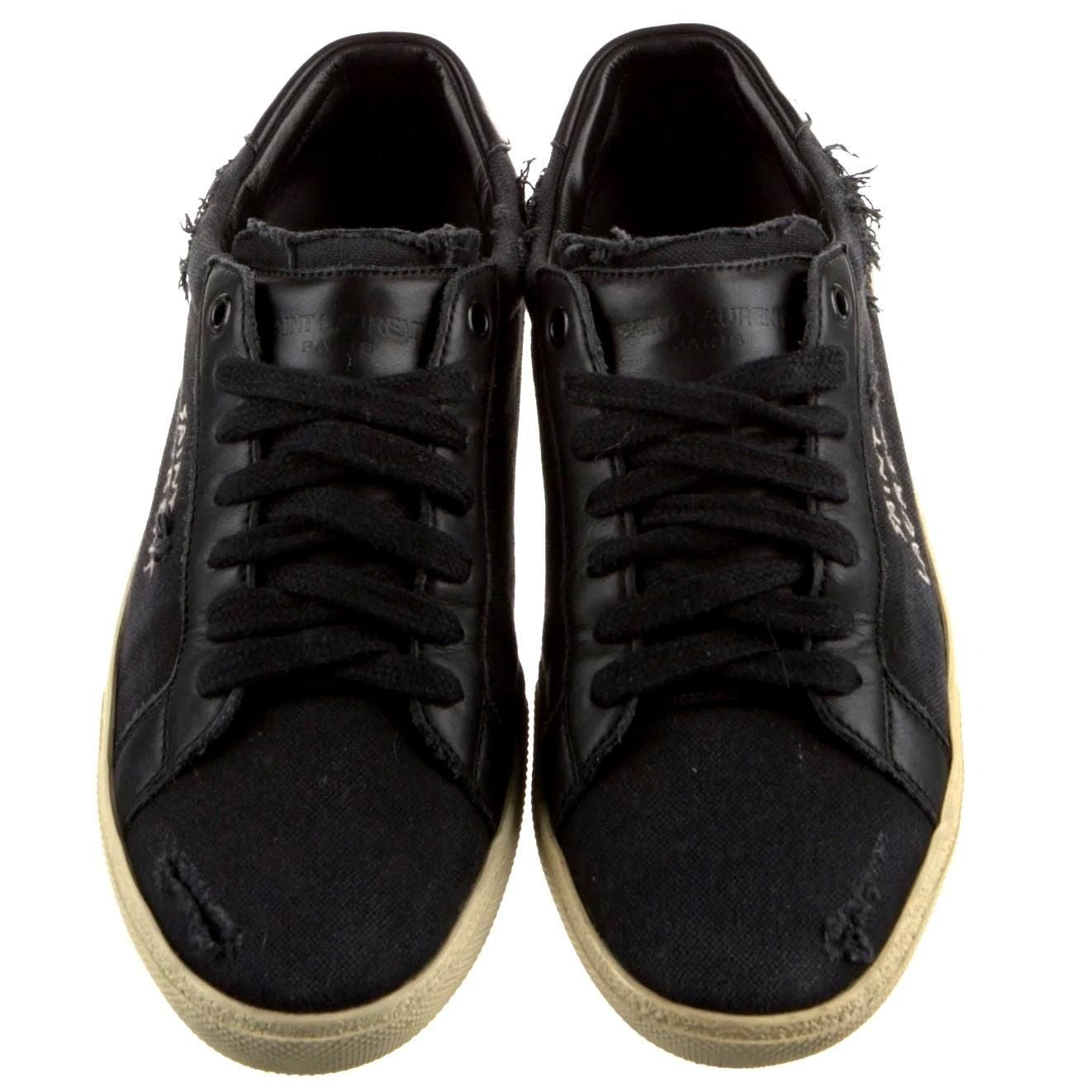 Signature Logo Distressed Canvas Sneakers – Black