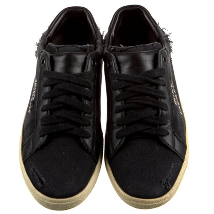 Signature Logo Distressed Canvas Sneakers – Black