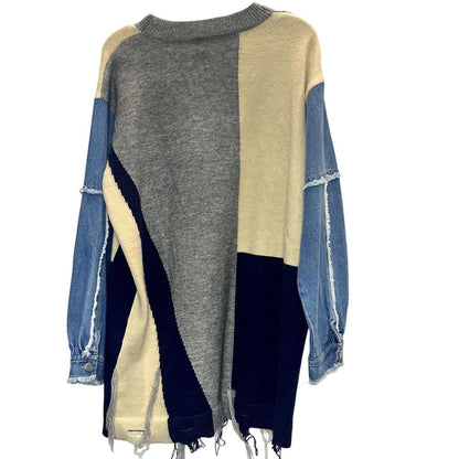 Colorblock Sweater Dress with Denim Sleeves