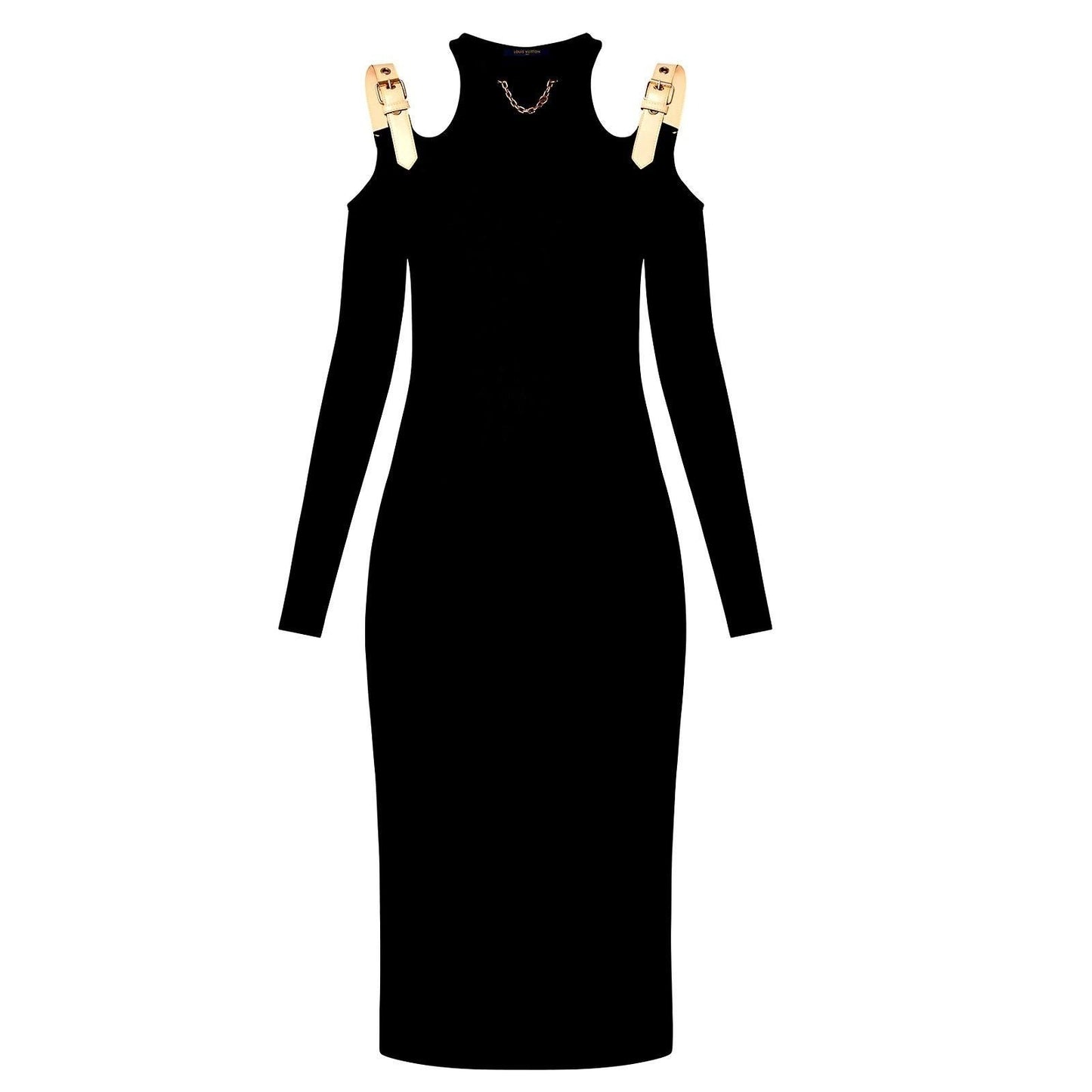 Long Sleeve Eyelet Tab Dress w/ Buckle Straps