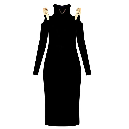 Long Sleeve Eyelet Tab Dress w/ Buckle Straps