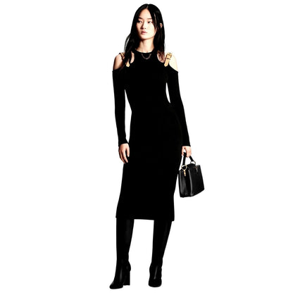 Long Sleeve Eyelet Tab Dress w/ Buckle Straps