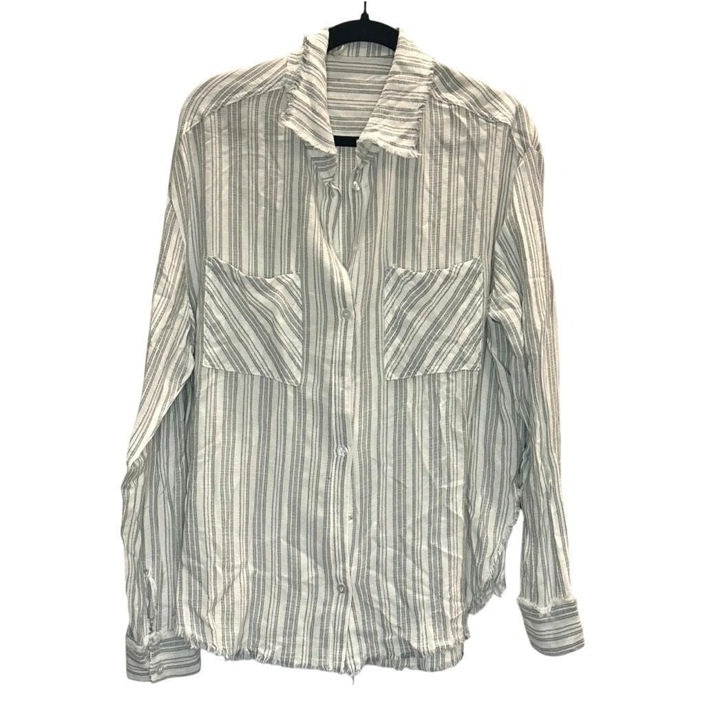 Striped Raw Hem Button-Up Shirt